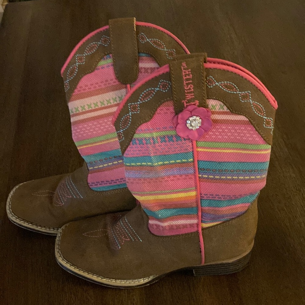 Blazin Roxx Kids Brown &Serape Print Western Square Toe Boots/Twister kids boots
